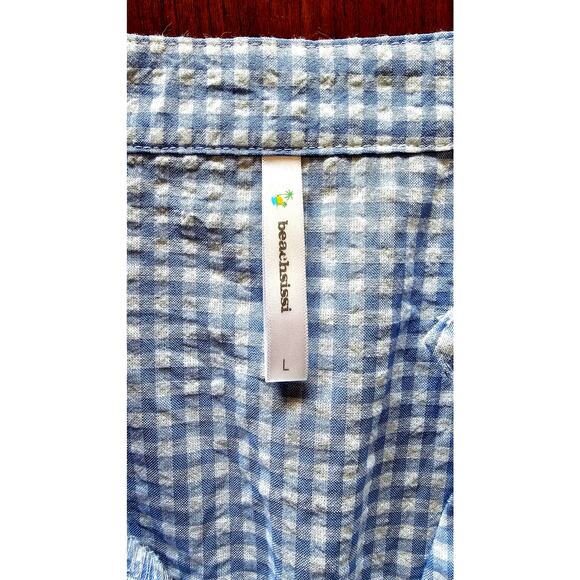 Beachsissi Plaid Print Button Up Split Neck Tunic Dress Coverup Beach NWOT, Sz L - Picture 7 of 8
